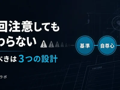 何回注意しても変わらない現場で見るべき基準・自尊心・見返りの3つの設計を示すアイキャッチ
