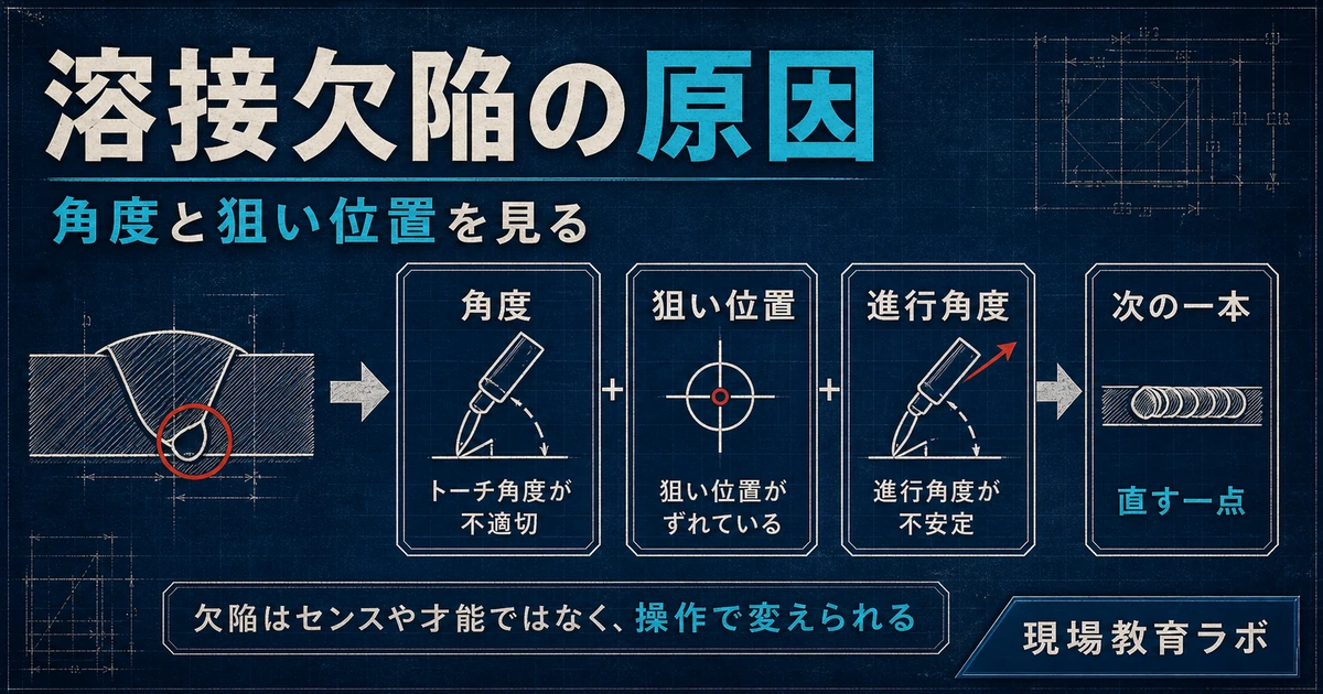 溶接欠陥の原因を角度・狙い位置・進行角度から見直す図解アイキャッチ