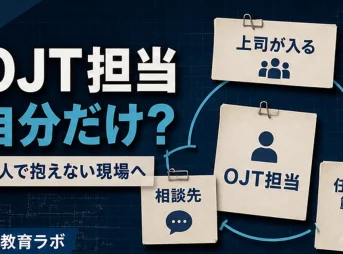 OJT担当が一人で抱え込まないために、上司や周囲が支える現場教育のイメージ