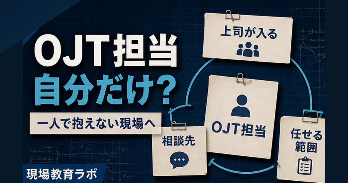 OJT担当が一人で抱え込まないために、上司や周囲が支える現場教育のイメージ