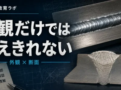 外観だけでは教えきれない 溶接の外観と断面を示す現場教育ラボのアイキャッチ