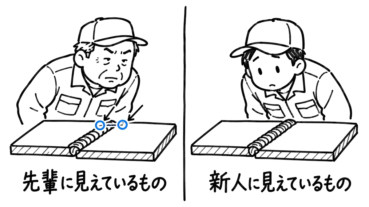 同じ溶接を見ても、先輩には見る所が見えていて、新人には見えていない